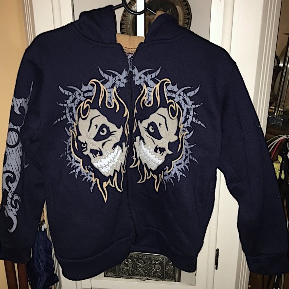 SKELETON SKULL HEADS NAVY BLUE GRAPHIC HOODIE
